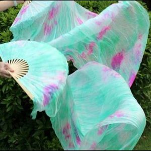 Pair of Belly Dance Costume Silk Fan Veils w/ case